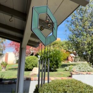 Hummingbird Stained Glass Wind Chime Suncatcher Like New!
